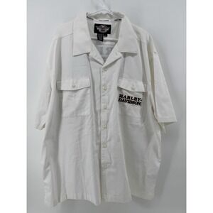 Harley Davidson Mens Shirt White Embroidered Button Up Short Sleeve 2XL 105 Year
